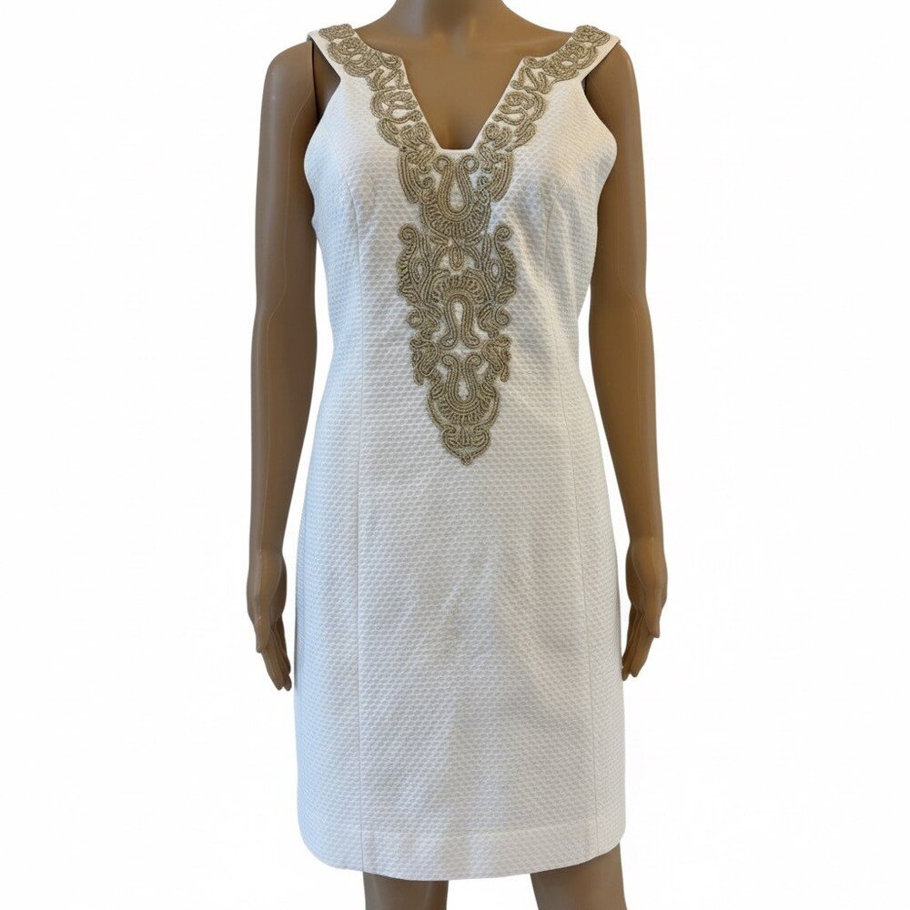 Lilly Pulitzer White Gold Soutache Shift Dress - Size 6